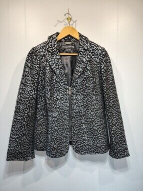 Pamela McCoy‎ Black Silver Leopard Print Leather Jacket Size Medium